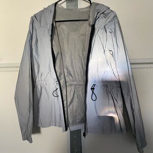 Light Gray Hooded Reflective Windbreaker Jacket